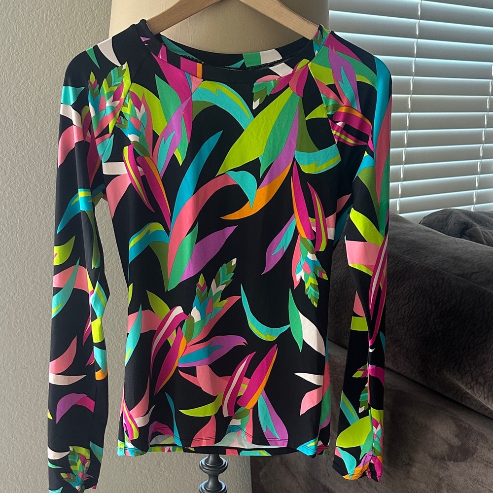 Trina Turk Black Multicolor Leaf Print Blouse